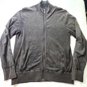 Kenneth Cole Mens Full-Zip Sweater SZ M Pockets, slight distress  Dark Gray